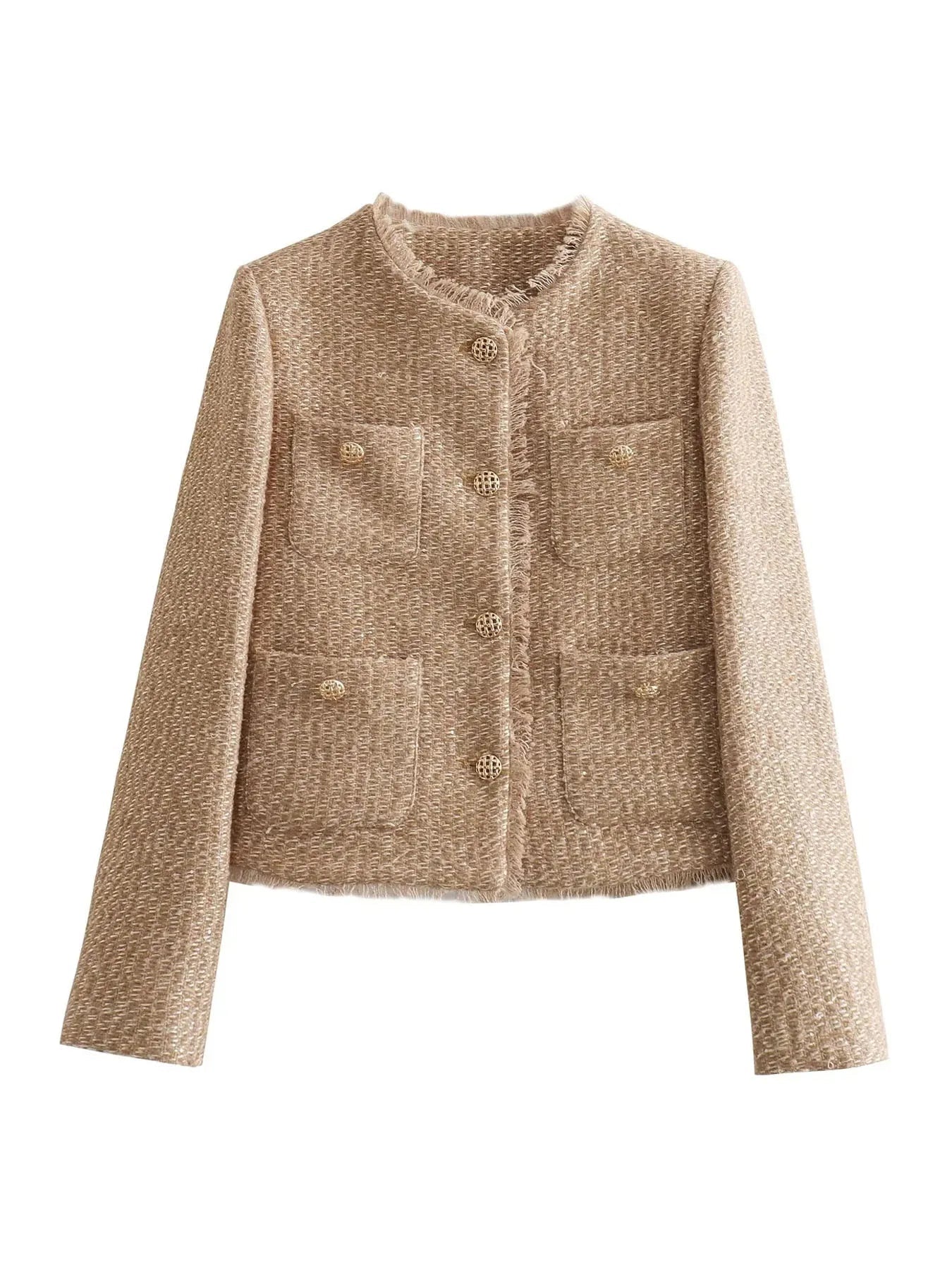 Veysha | Women’s Chic Tailored Fit with Textured Elegance Cropped Tweed Jacket