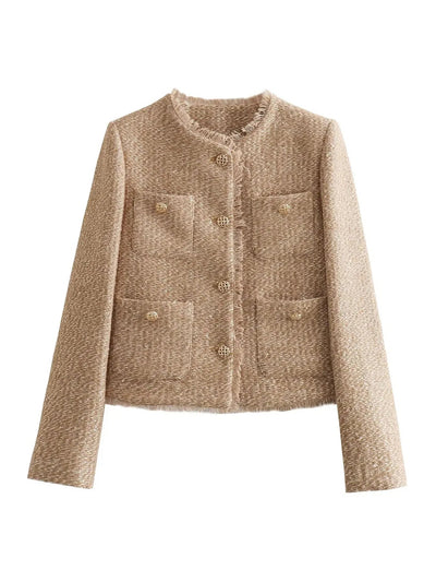 Veysha | Women’s Chic Tailored Fit with Textured Elegance Cropped Tweed Jacket