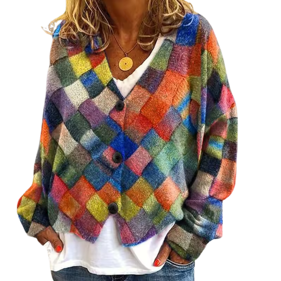 Loose Fit Knitted Cardigan with Abstract Print