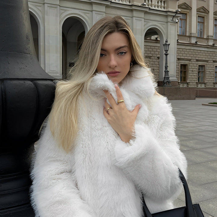 Melvara | Women’s Mid-Length Plush Coat | Soft Drape & Cold-Weather Style
