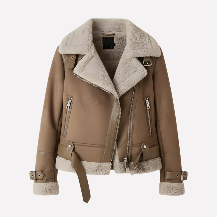 Women’s Jacket with Plush Inner Layer and Belt Hem