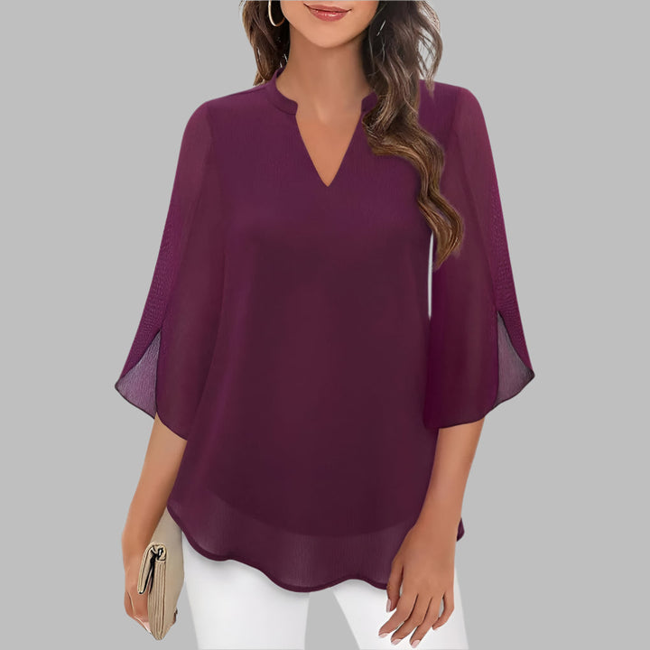 V Neck Summer Top with Petal Sleeves
