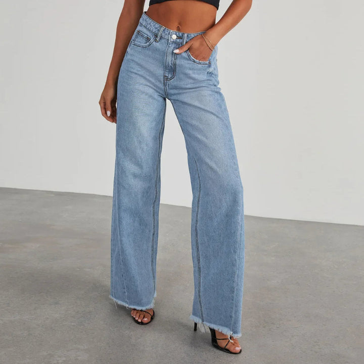 Women's Wide-Leg Jeans with Bold Frayed Hem