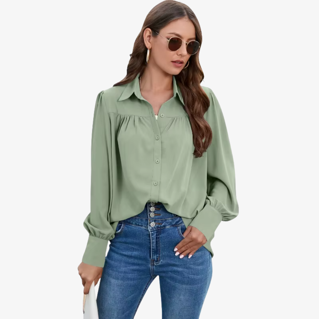 Elegant Chiffon Blouse with Lantern Sleeves