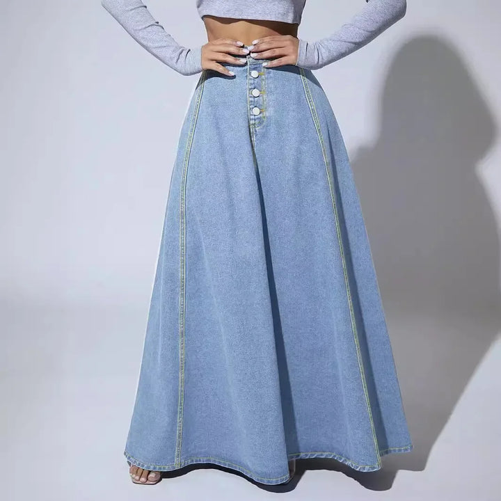 Women's Denim A-Line Skirt with Button Closure