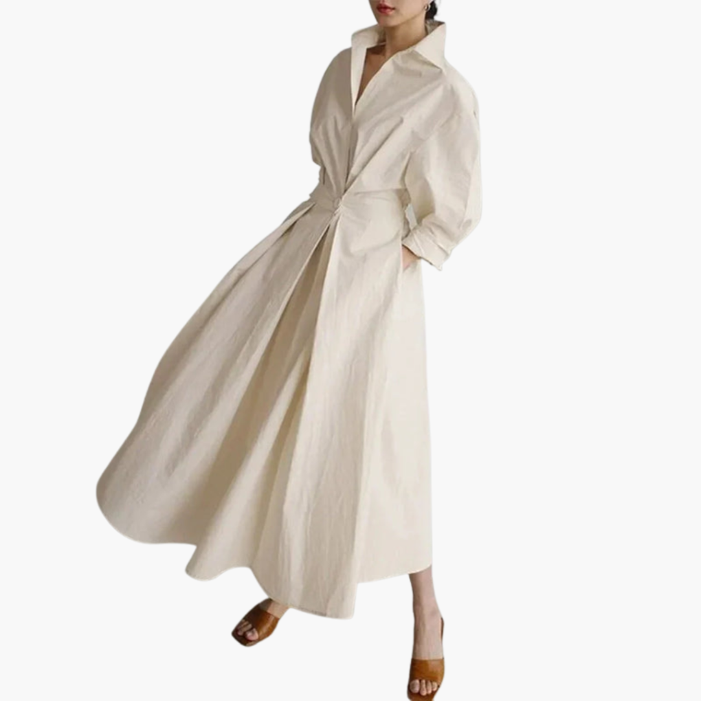 Women’s Long Shirt Dress with Waist Detail and Button Front