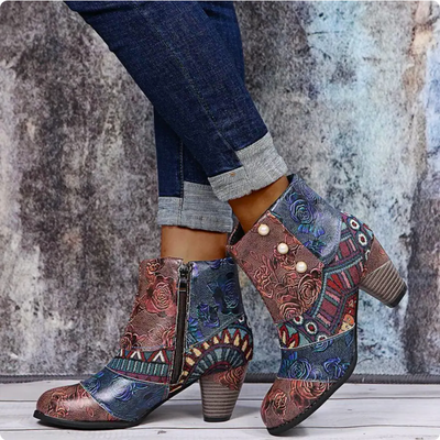 Gretta | Women's Casual Floral Boots| Ankle