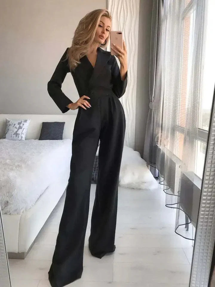 V-Neck Jumpsuit with Wide Legs for Women