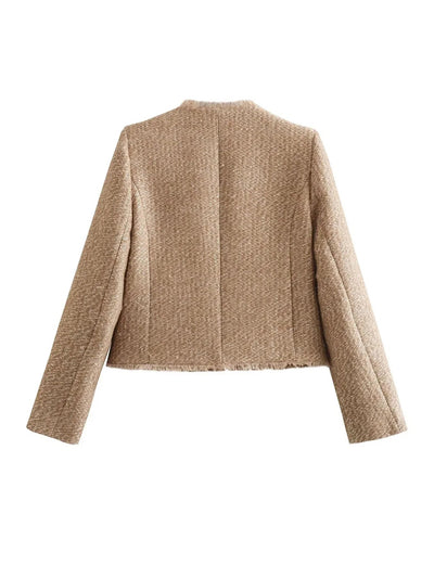 Veysha | Women’s Chic Tailored Fit with Textured Elegance Cropped Tweed Jacket