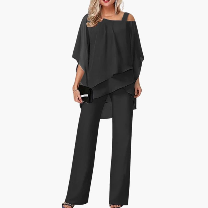 Women’s Jumpsuit with Cold Shoulder and Wide-Leg Pants