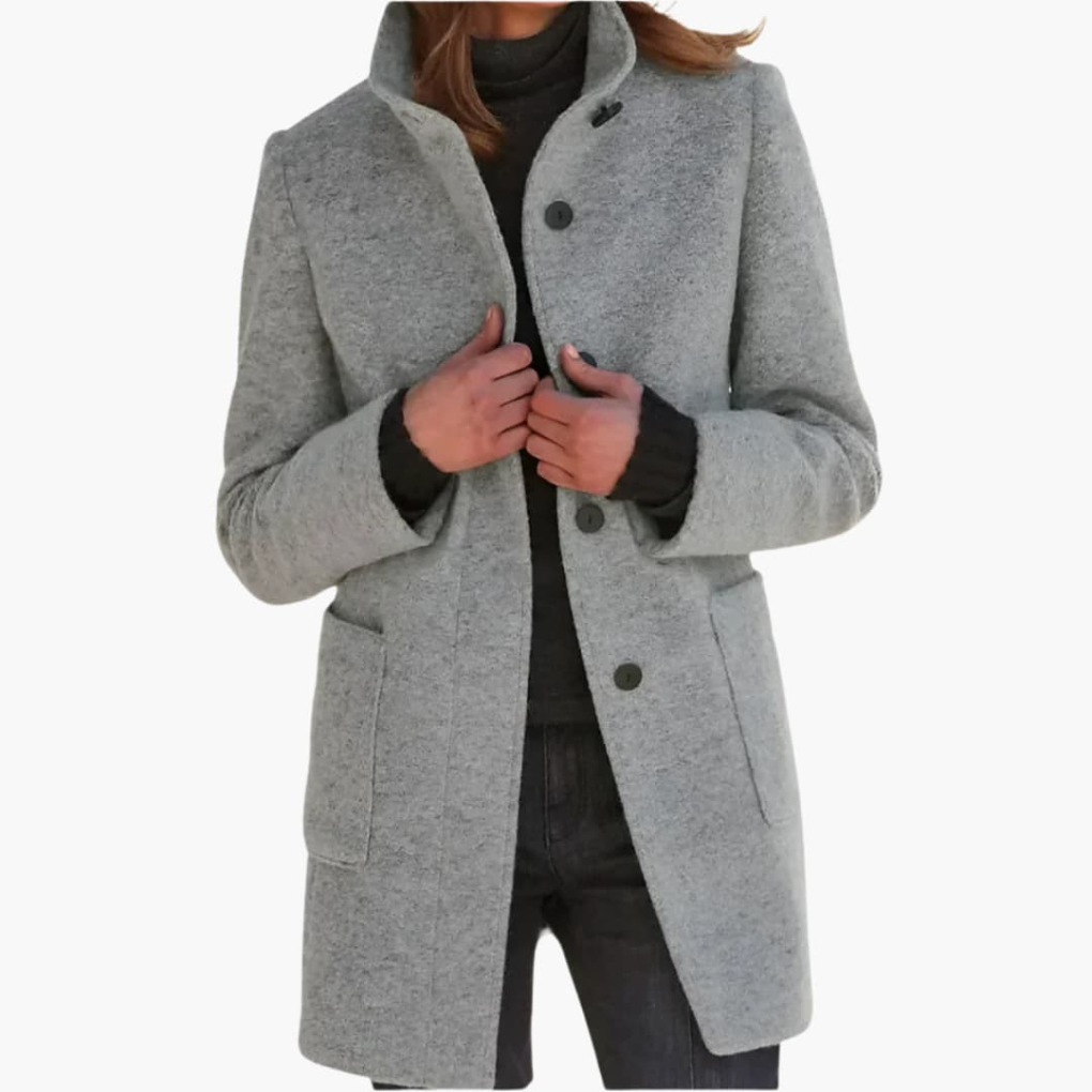 Women’s Coat with Stand Collar and Pockets