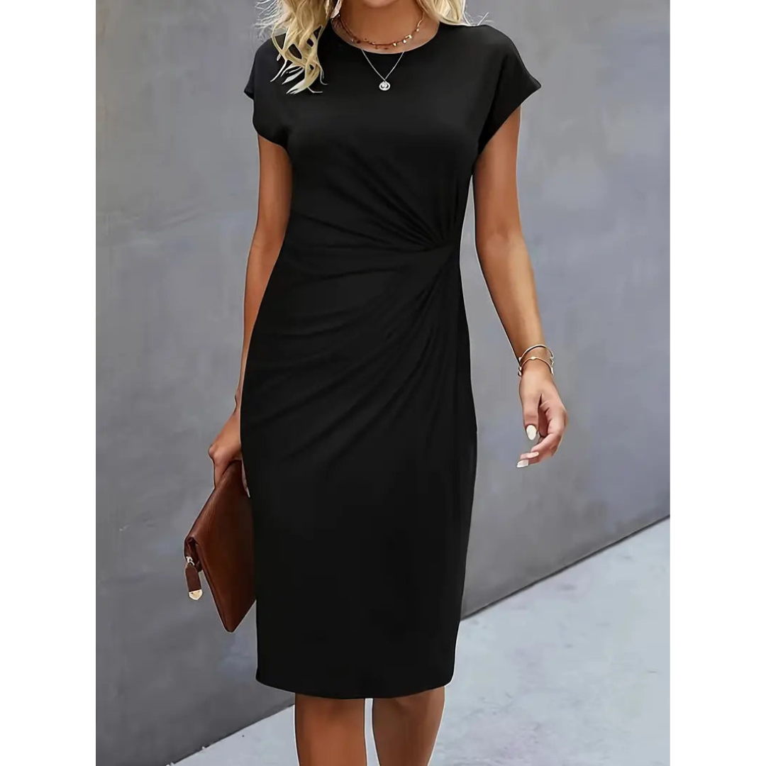Susy | Women's Waist Accent Style Dress | Short Sleeves