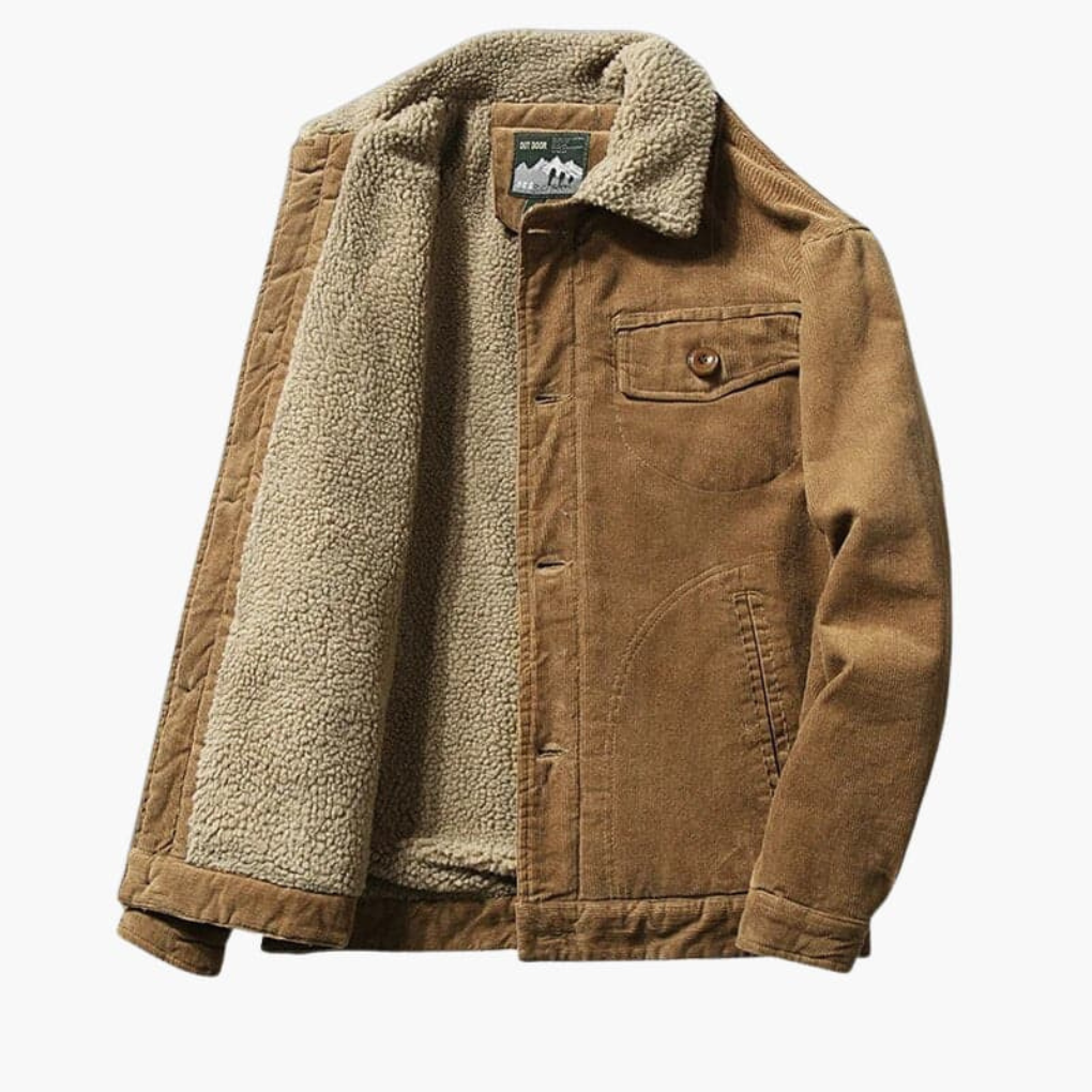 Men’s Corduroy Jacket with Sherpa Lining and Button Closure