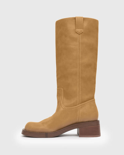 Vilarra | Women’s Stacked Heel Knee Boots | Bold Silhouette