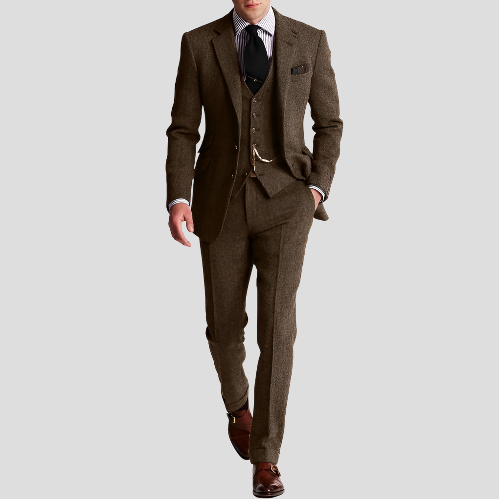3 Piece Classic Elegance Tweed Tuxedo Men’s Suit