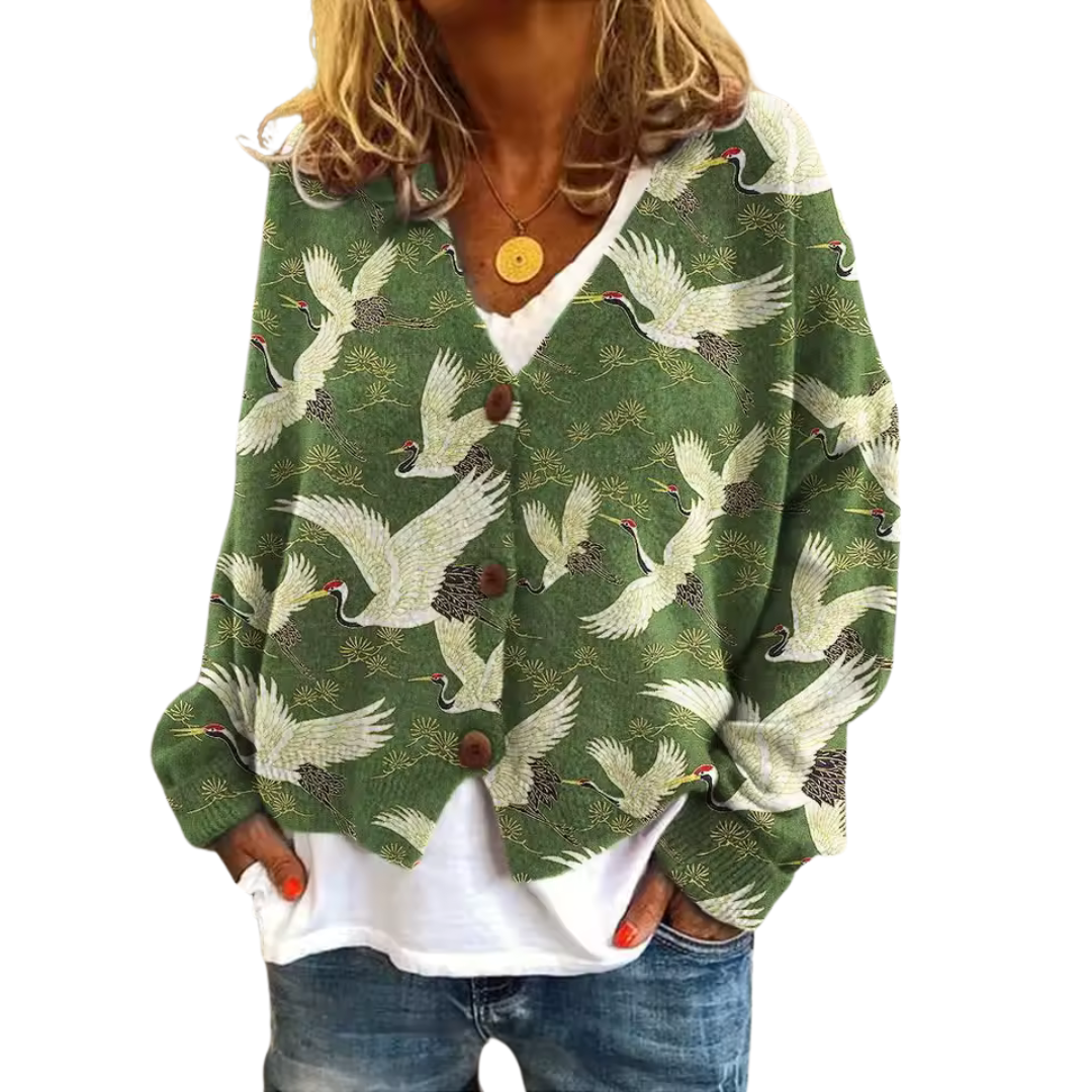 Loose Fit Knitted Cardigan with Abstract Print