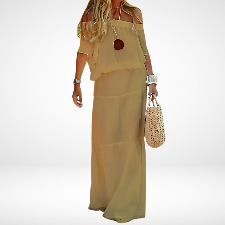 Elegant White Off-Shoulder Maxi Beach Dress