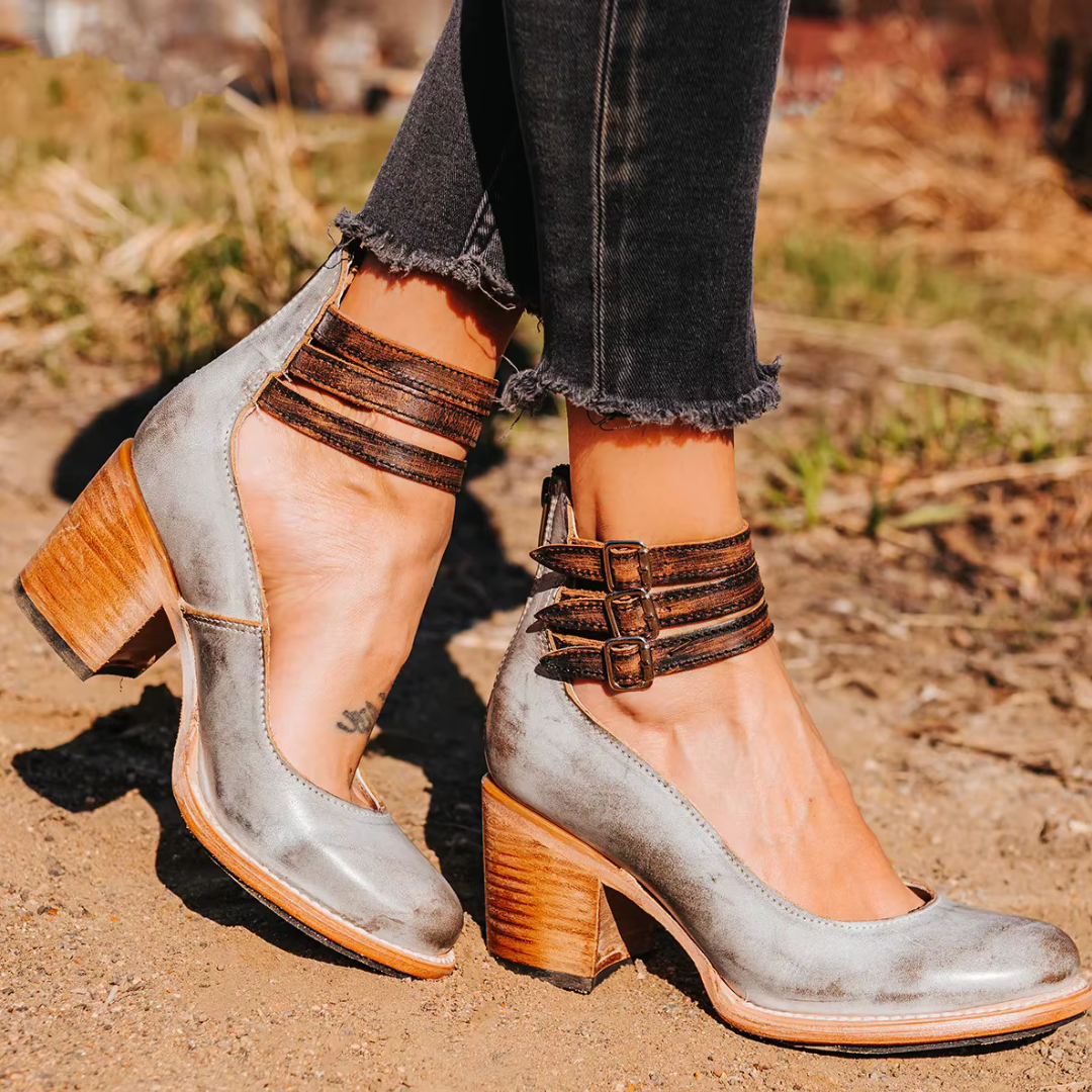 Vintage-Inspired Pumps with Ankle Strap and Chunky Heel