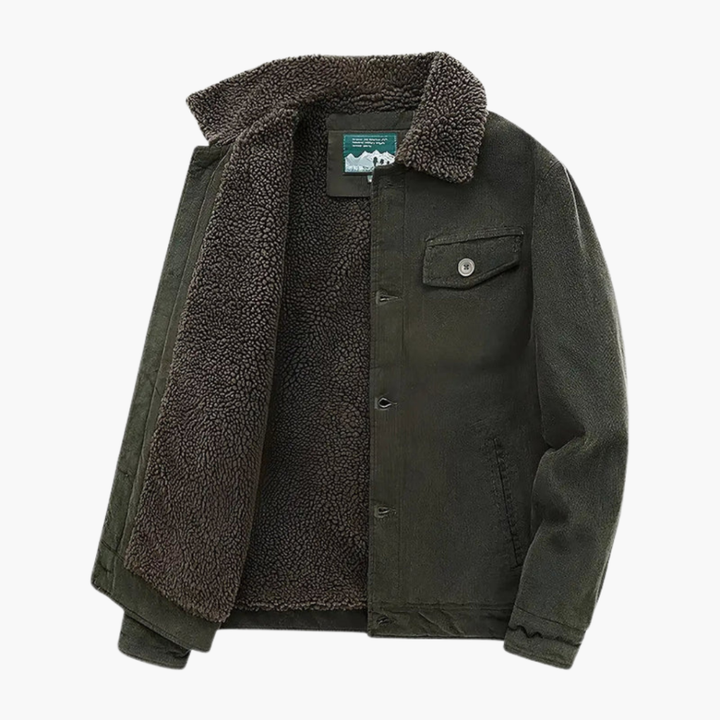 Men’s Corduroy Jacket with Sherpa Lining and Button Closure