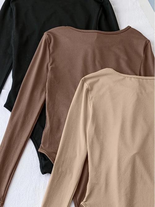 3-Pack Casual Long Sleeve Bodysuits for Women