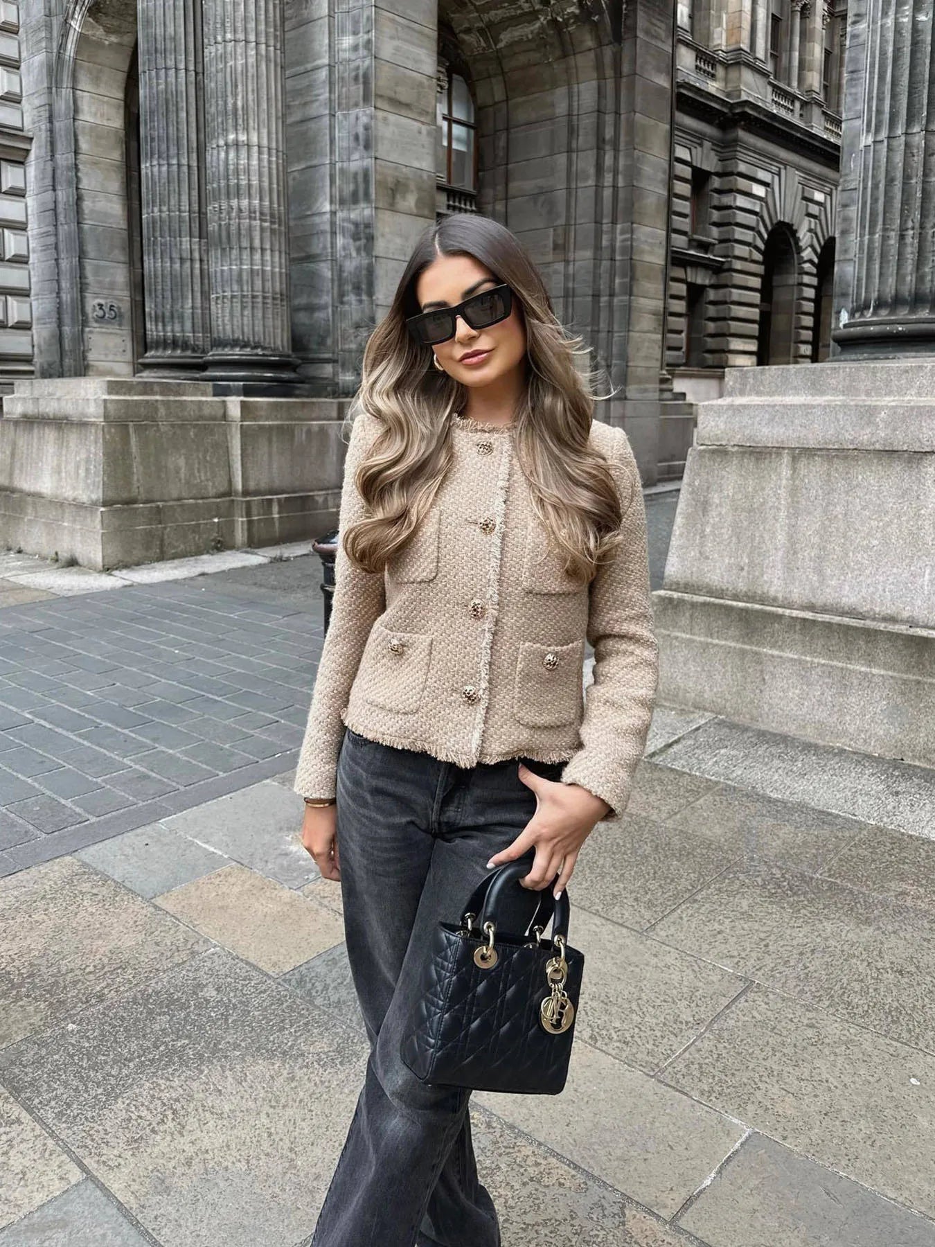 Veysha | Women’s Chic Tailored Fit with Textured Elegance Cropped Tweed Jacket