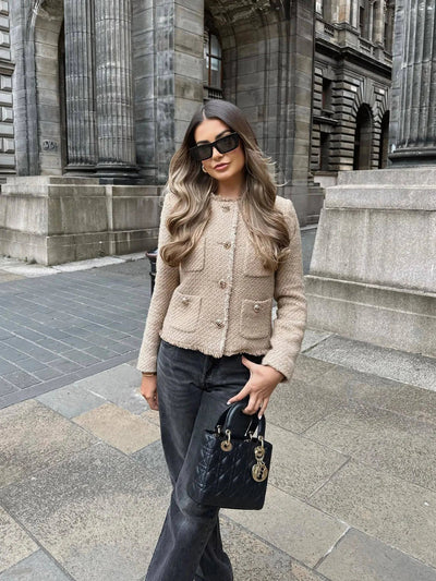 Veysha | Women’s Chic Tailored Fit with Textured Elegance Cropped Tweed Jacket
