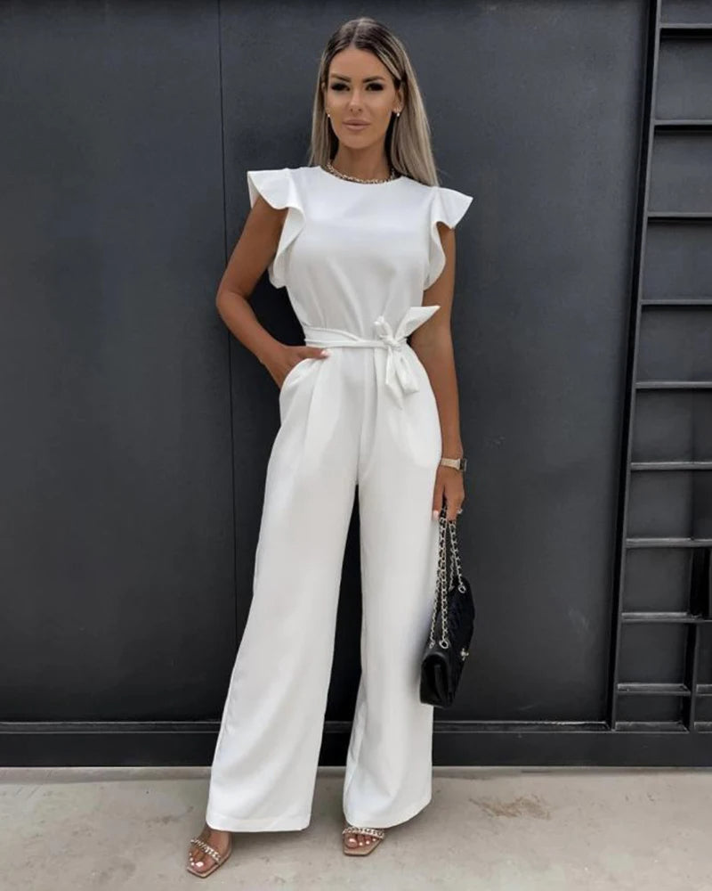 Elegant Jumpsuit with Flutter Sleeves