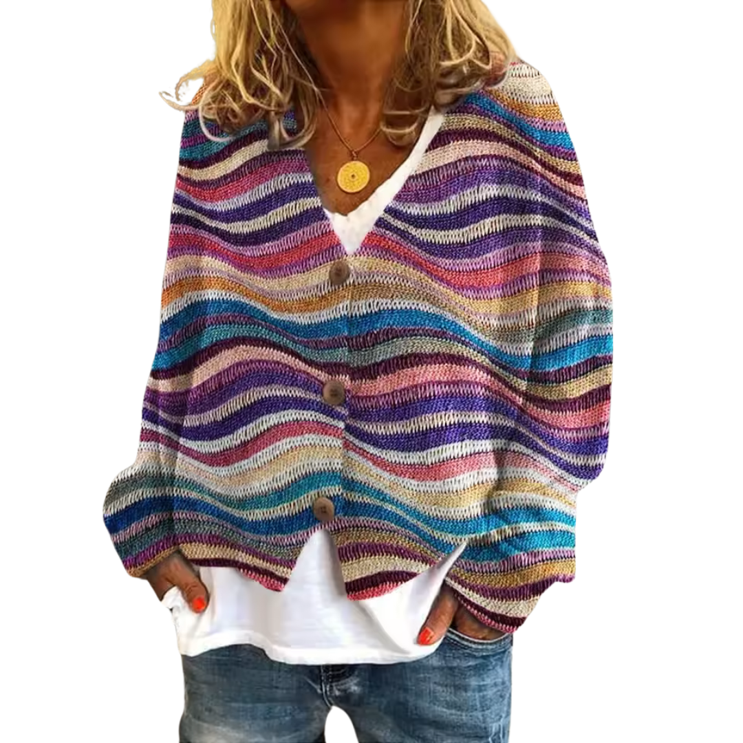 Loose Fit Knitted Cardigan with Abstract Print