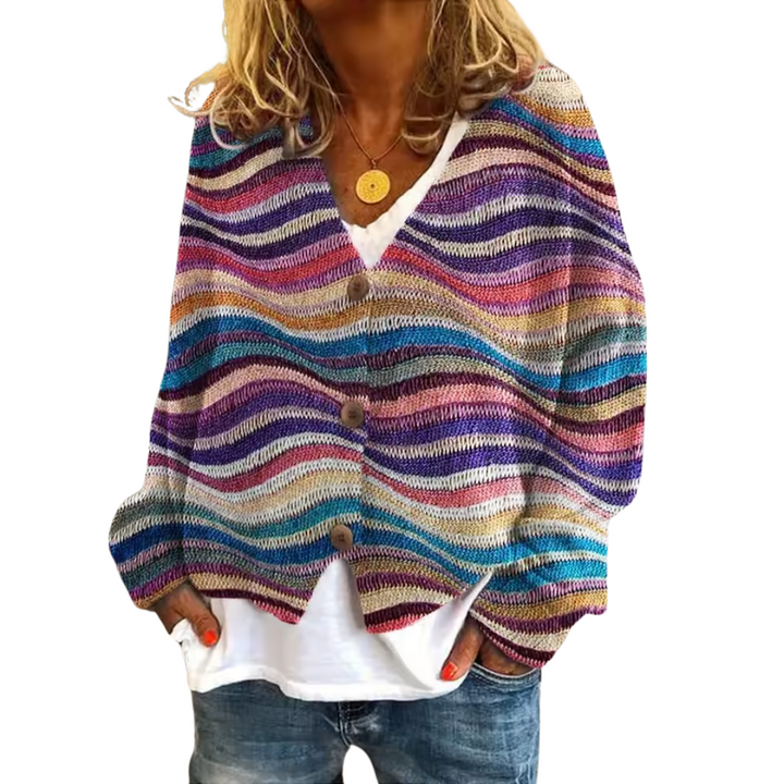 Loose Fit Knitted Cardigan with Abstract Print