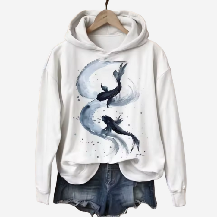 Casual Hoodie with Koi Art Print for Women