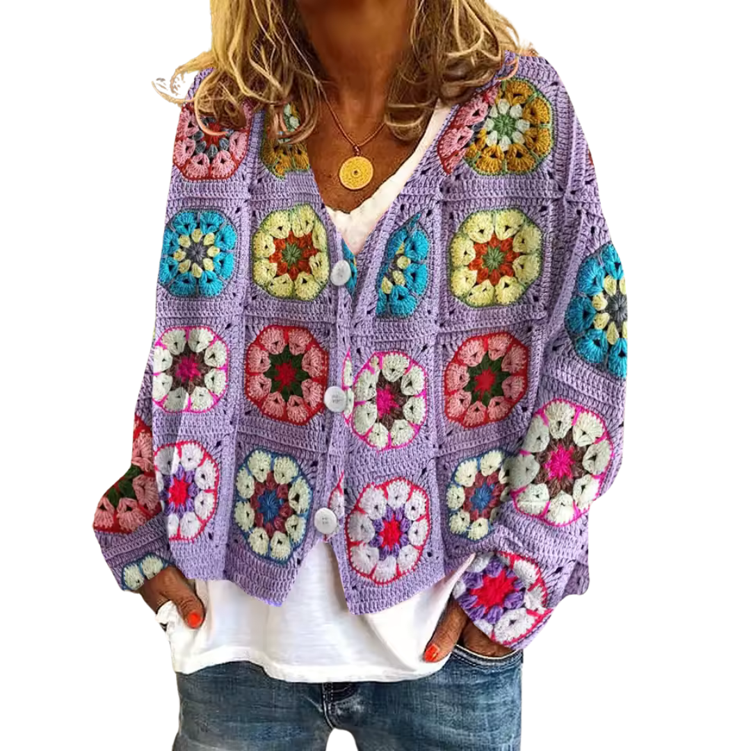 Loose Fit Knitted Cardigan with Abstract Print