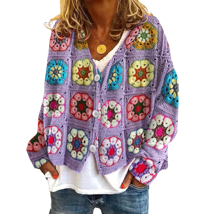 Loose Fit Knitted Cardigan with Abstract Print