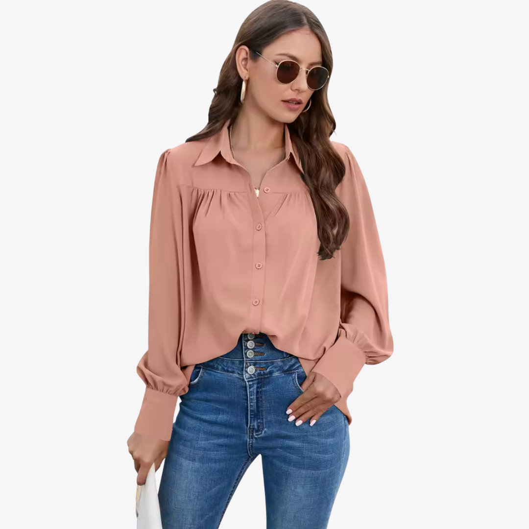 Elegant Chiffon Blouse with Lantern Sleeves