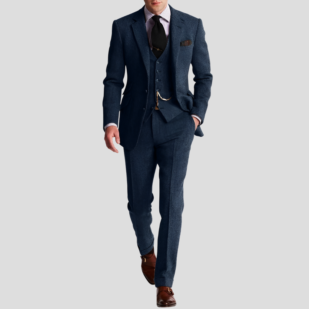 3 Piece Classic Elegance Tweed Tuxedo Men’s Suit