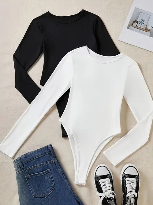3-Pack Casual Long Sleeve Bodysuits for Women