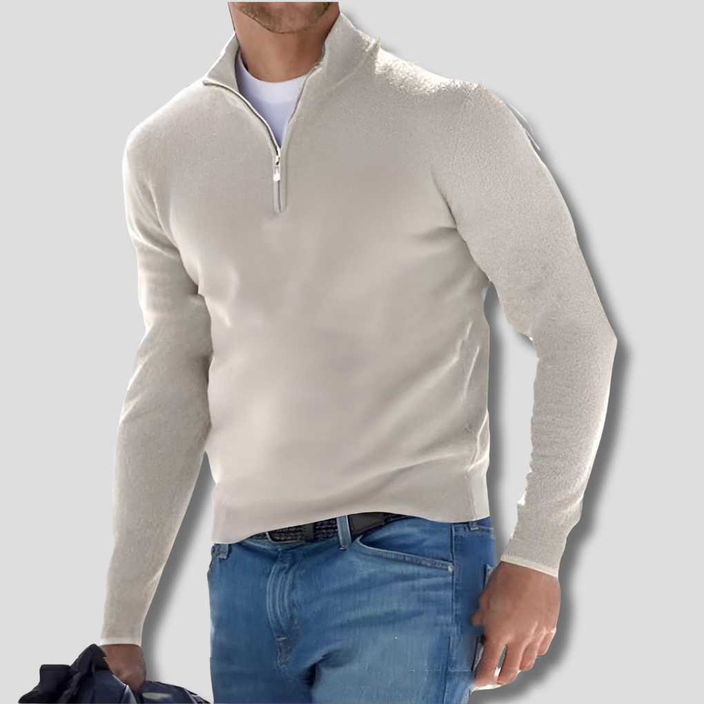 Men’s Cotton Knit Pullover with Zipper Collar