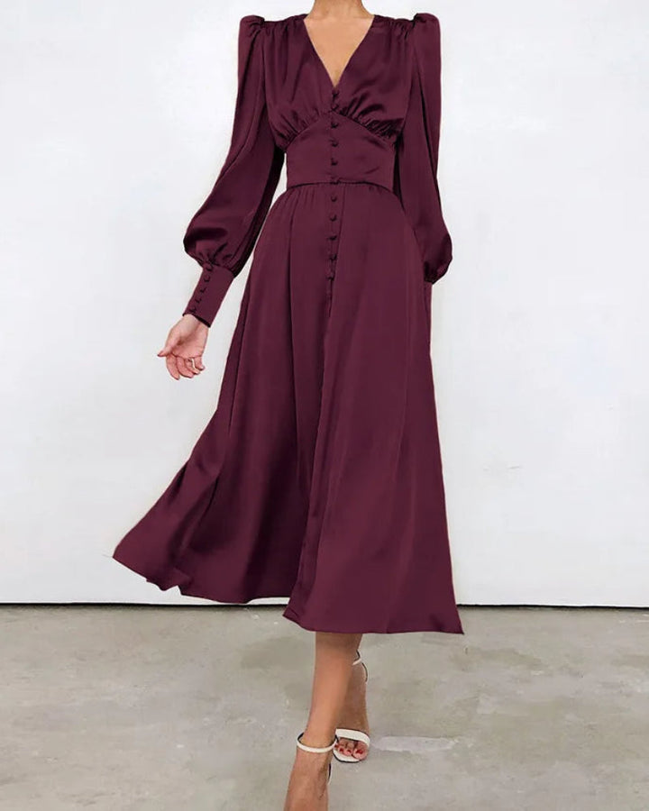 Elegant Satin V-Neck Maxi Dress for Women Timeless Elegance with a Modern Touch