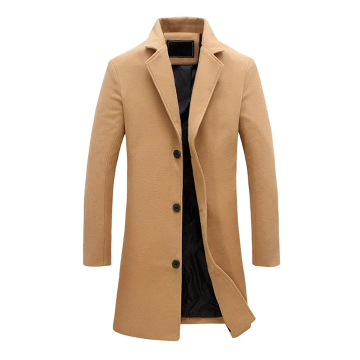 Men's Long Winter Coat with Notch Lapel