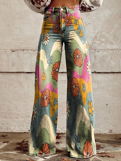 Nessa | Women's Print Flared Pants | Denim