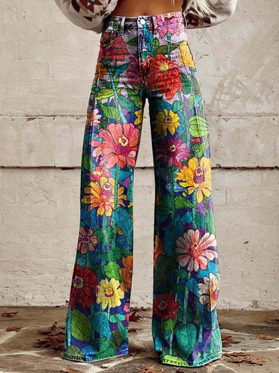 Nessa | Women's Print Flared Pants | Denim