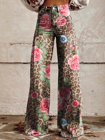 Nessa | Women's Print Flared Pants | Denim