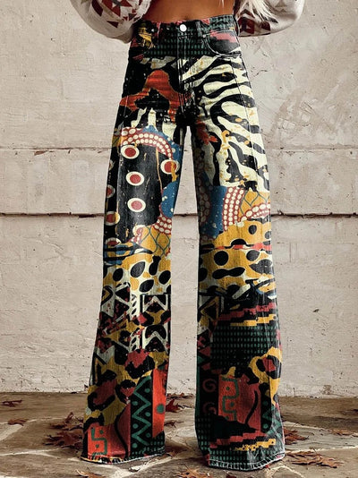 Nessa | Women's Print Flared Pants | Denim