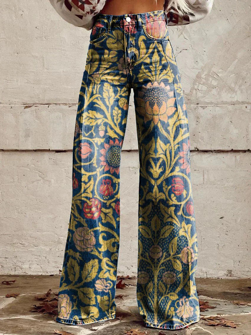 Nessa | Women's Print Flared Pants | Denim