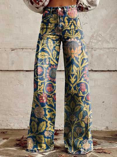 Nessa | Women's Print Flared Pants | Denim