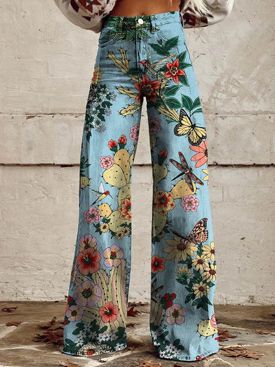 Nessa | Women's Print Flared Pants | Denim