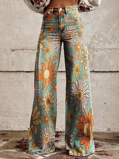 Nessa | Women's Print Flared Pants | Denim