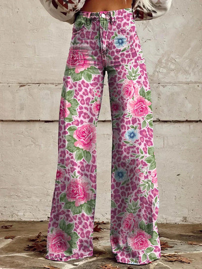 Nessa | Women's Print Flared Pants | Denim