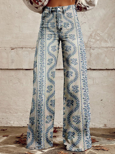 Nessa | Women's Print Flared Pants | Denim