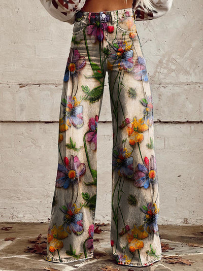 Nessa | Women's Print Flared Pants | Denim