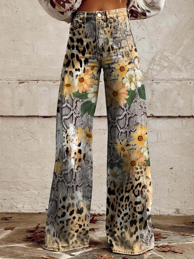 Nessa | Women's Print Flared Pants | Denim